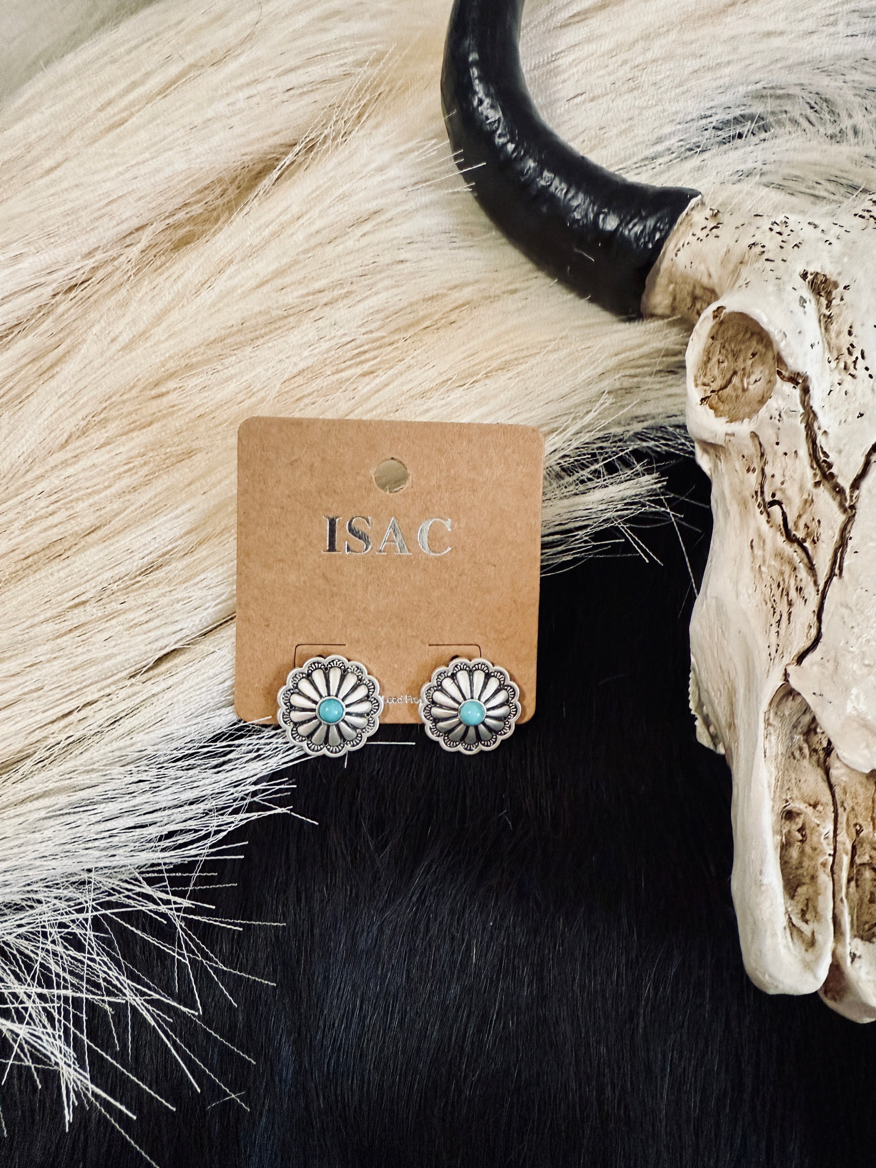 The Caroline Brass Concho Turquoise Stud Earrings