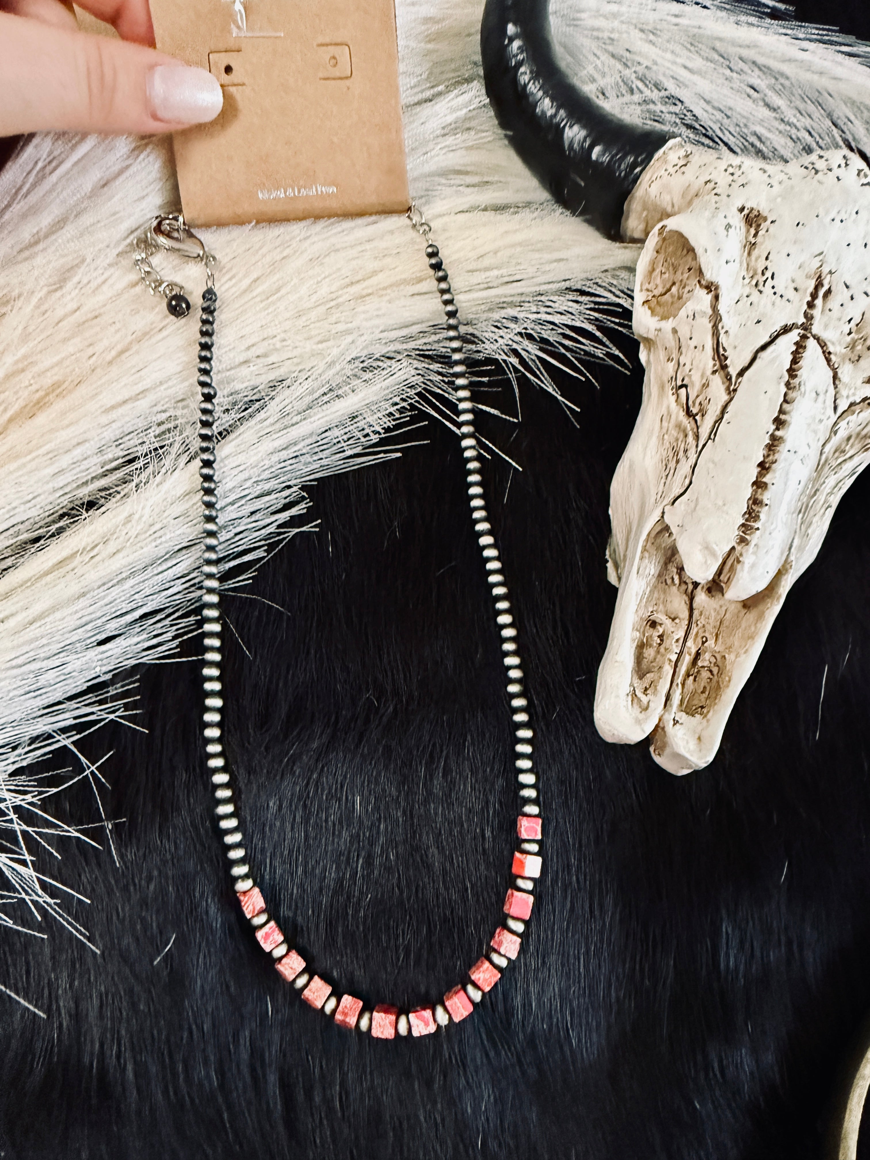 The Gemma 15" Faux Navajo Square Gemstone Necklace