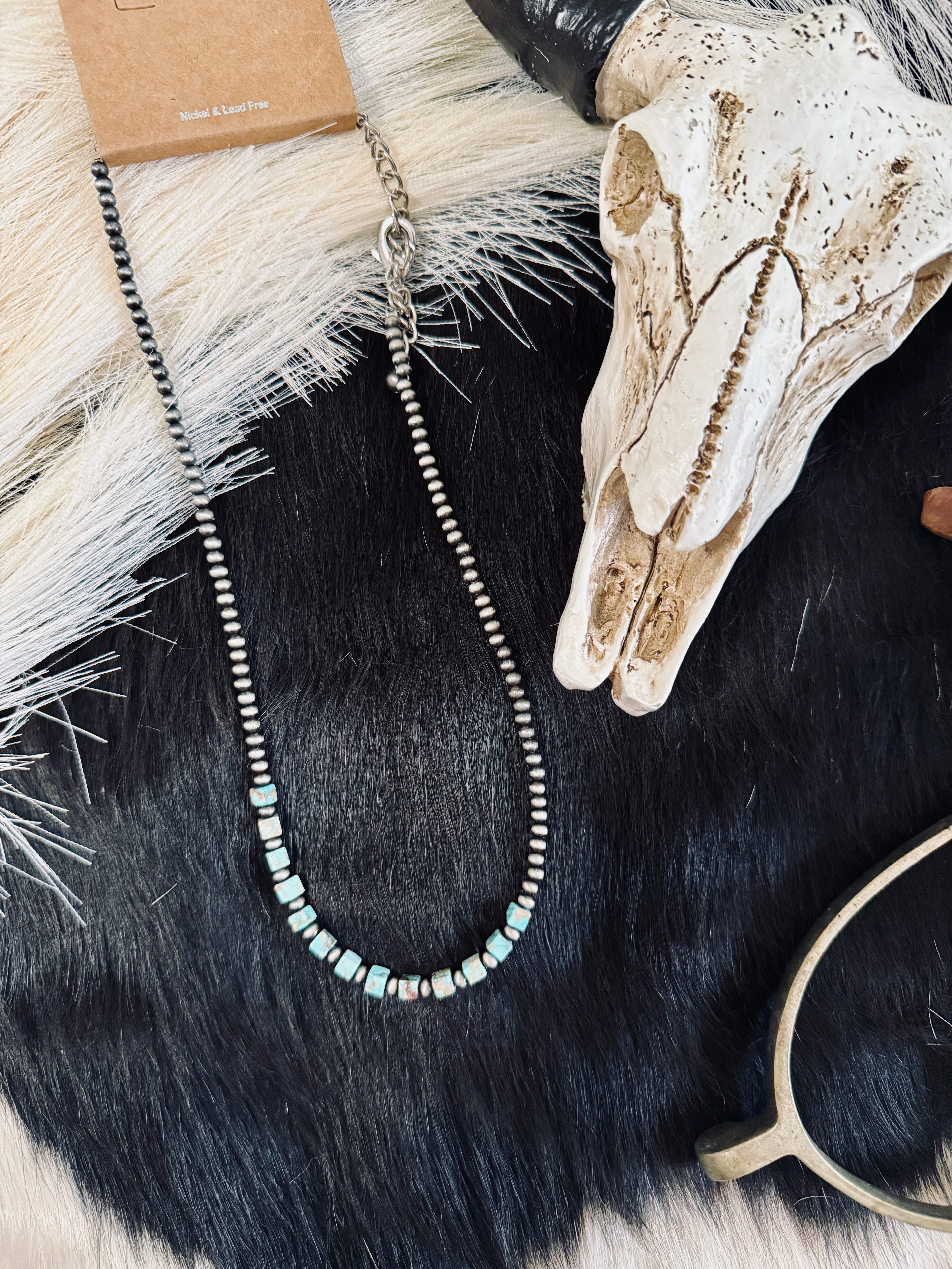 The Boujee Babe 15" Faux Navajo Square Gemstone Necklace