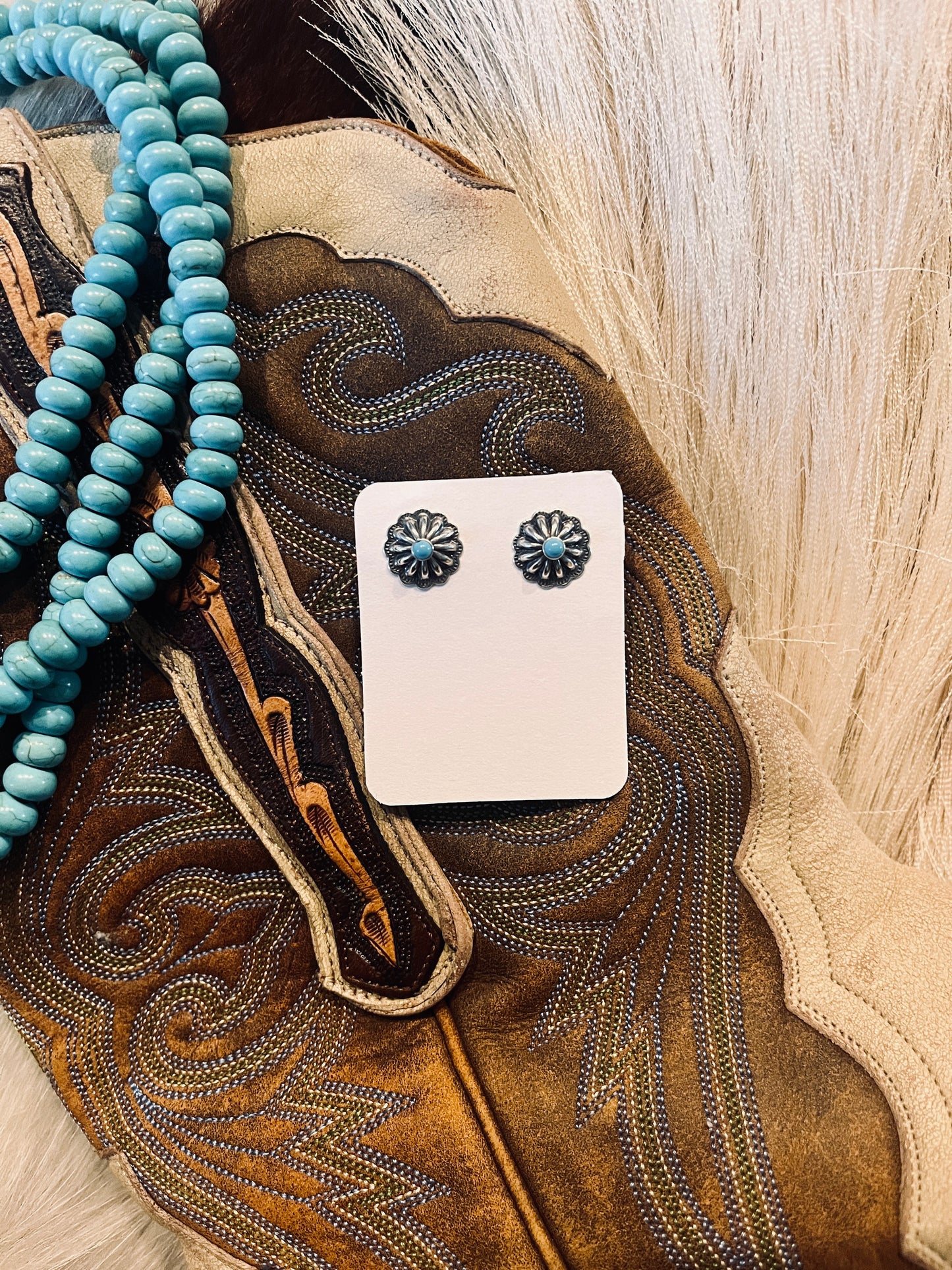 Turquoise & Silver Flower Studs