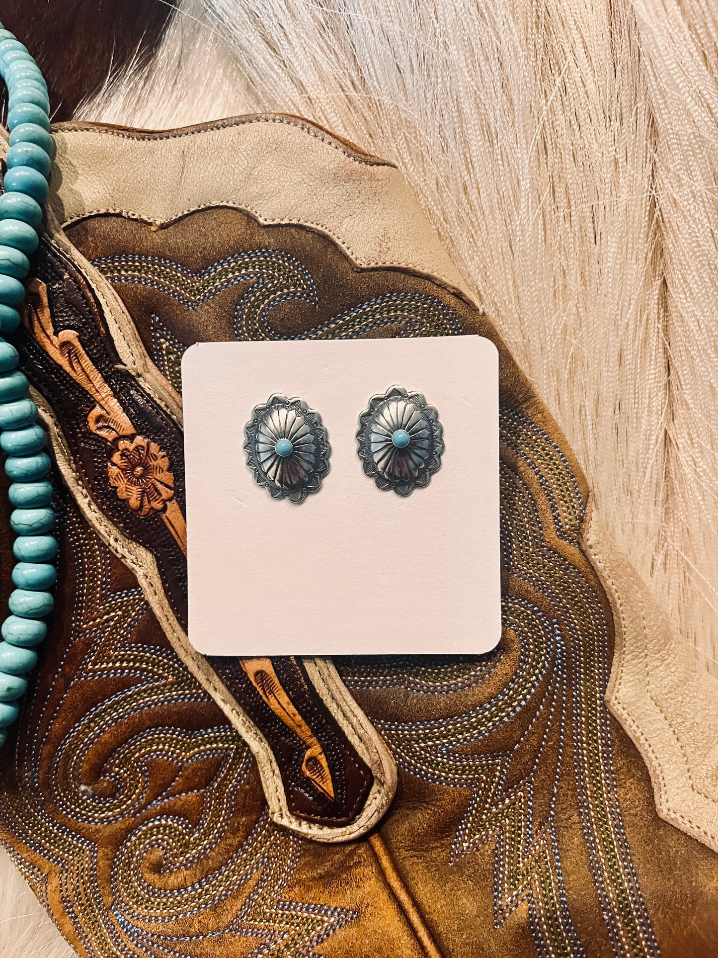 Turquoise & Silver Concho Studs