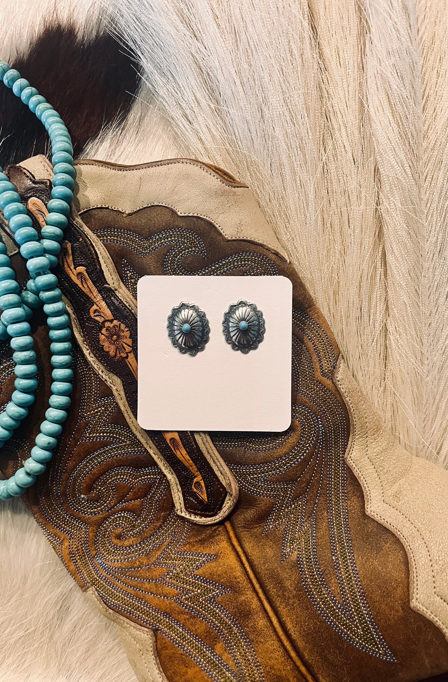 Turquoise & Silver Concho Studs