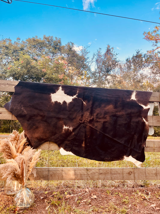 Genuine Cowhide-Dark Brown & White